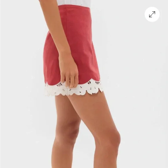 Tuckernuck Meg Mini Skirt Women Size S Red New Cotton Linen Eyelet Trim NYAP-12 - Picture 2 of 10